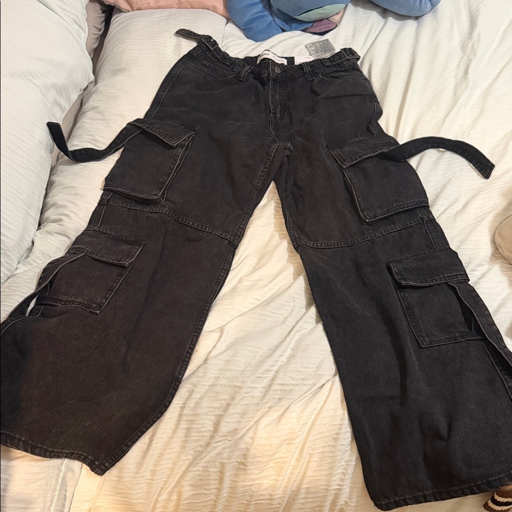 Bershka Black Cargo Utility Pants